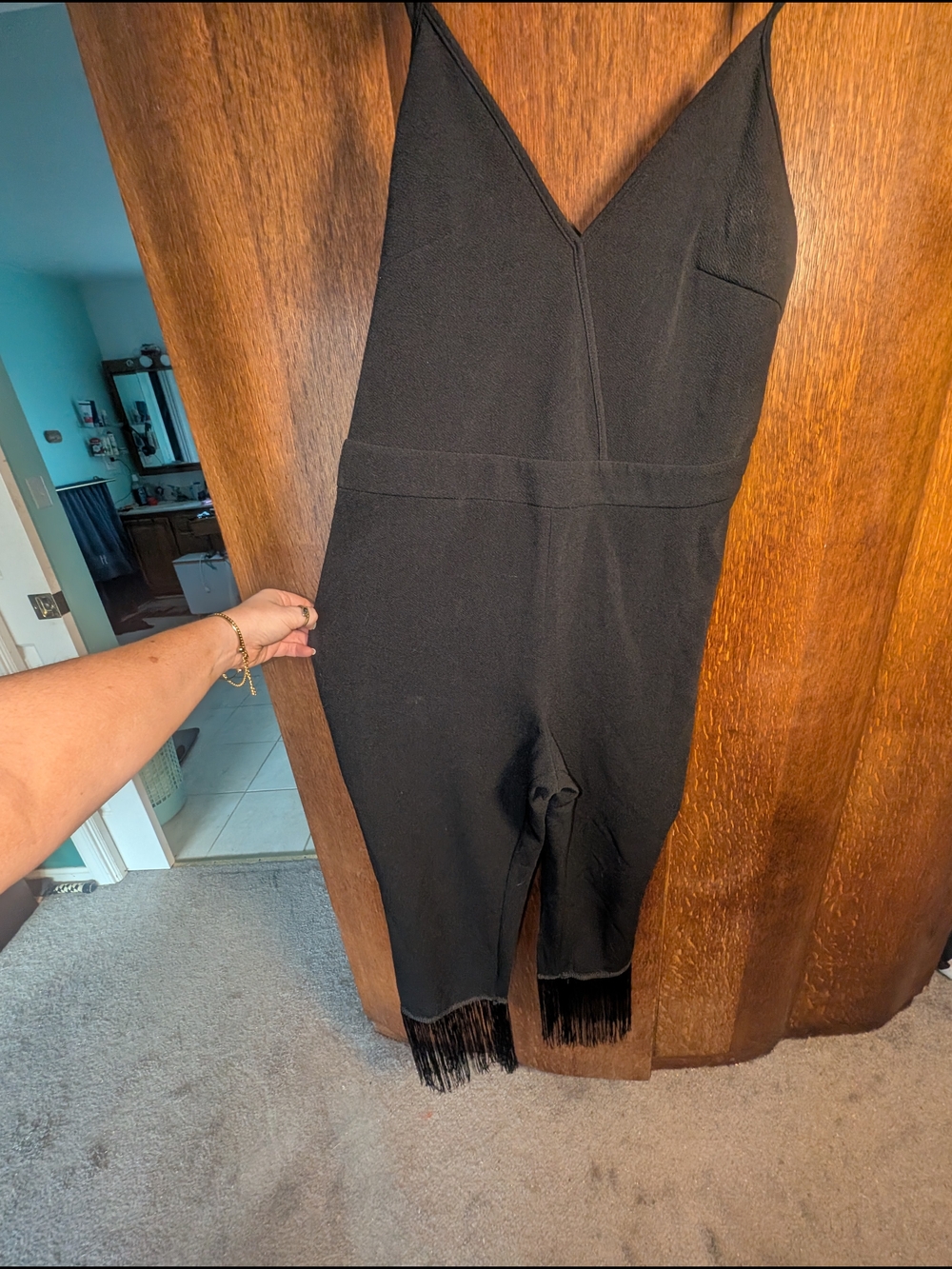 SHEIN Curve Black Fringe Hem Cami Jumpsuit | Wide Leg | OXL